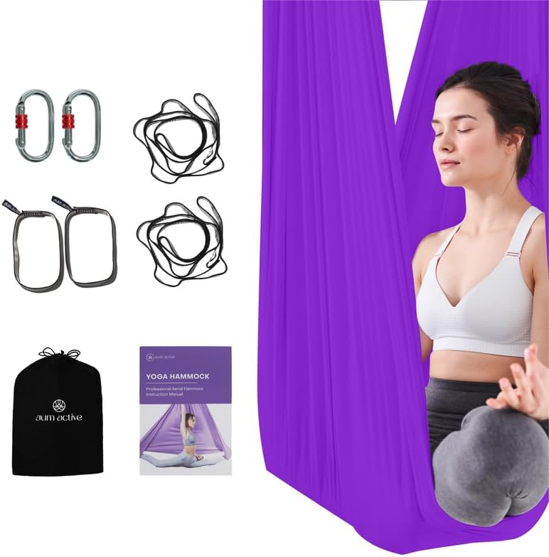 Aerial Yoga Hammock – Durable Aerial Silk with Extension Straps, Carabiners, and Pose Guide – Aerial Silks for Home, Antigravity Yoga, Inversion Exercises, Yoga Starter Kit for All Levels