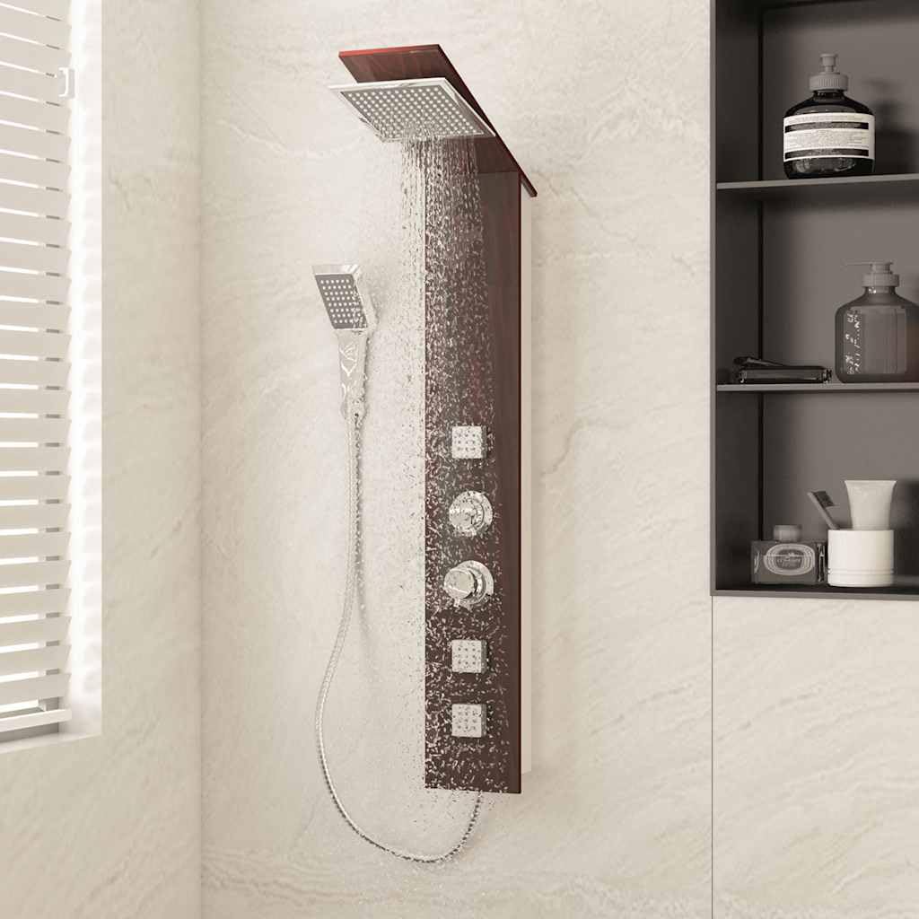 Sistema di pannelli doccia in vetro marrone con getti massaggianti e doccia a pioggia, altezza 127 cm, 180 ugelli in silicone, regolatore cromato, doccetta inclusa, per benessere e relax in