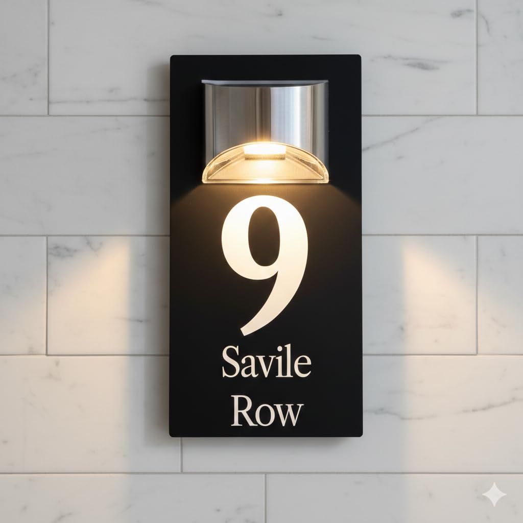 Blitz Craft Personalised House Numbers Plaques | Illuminated Solar House Sign With Led Light | 5mm Thick Black Aluminium | Custom Door Numbers For Outside With Fixings - Design 18 (280 x 160mm)
