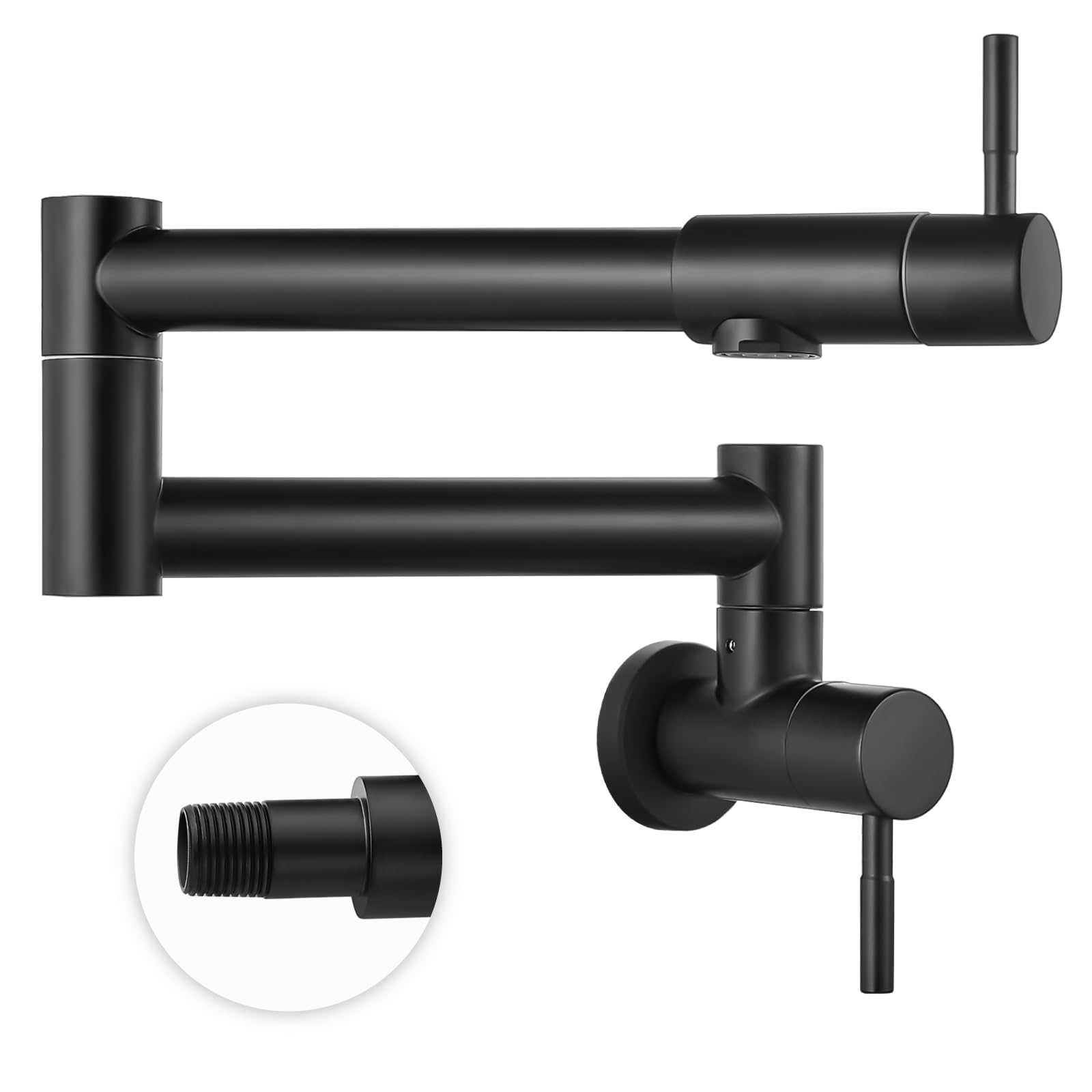 Heyalan Pot Filler 19 Inch Wall Mount Folding Stretchable Kitchen Restaurant Faucet Stainless Steel Pot Filler Double Joint Swing Arm Two Handles Commercial NPT,Straight Handle,Matte Black