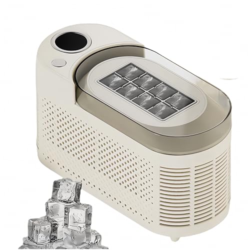 Portable Countertop Ice Maker Machine with Ice Tongs 8 Cubes in 10 Mins Compact Mini Ice Maker for Home/Camping/Office Bar/Party/Car with DC 12V Adapter (Cream white)