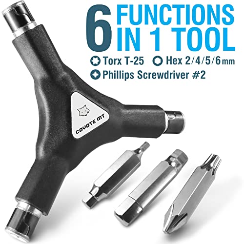 COYOTE MT 6 in 1 Y Wrench - 6 Interchangeable Bits - Allen Hex, T25 & PH2 Screwdriver - Strong, Easy & Comfortable Bicycle Multitool Kit - Cycling Maintenance Tools for Road and Mountain Bikes - Image 3