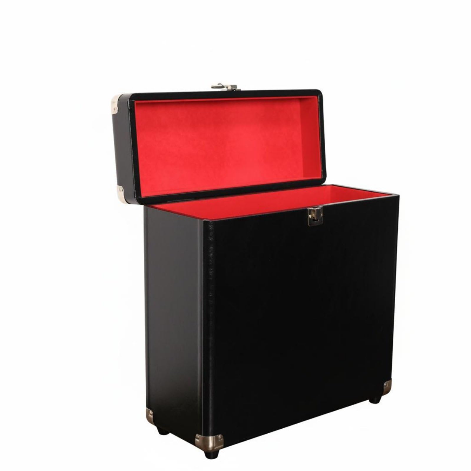 Amagogo Custodia Vinili Scatola Contenitore Valigetta Bauletto Porta Dischi LP in Pelle con Design Portatile E Protezione Dai Graffi Adatta per DJ Collezionisti, Nero+Rosso