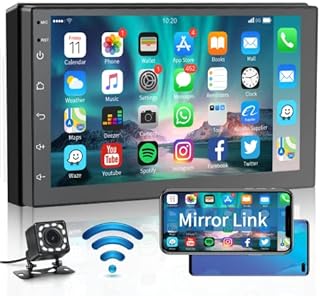 Podofo Double Din Android Car Stereo Radio with Bluetooth GPS 7 Inch HD Touchscreen in Dash Headunit FM Radio Receiver Support WiFi Dual USB Android iOS Mirror Link with Backup Camera