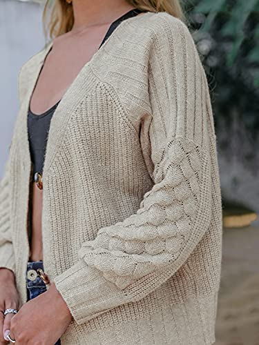 Image of Miessial Women's Button Down Long Sleeve Cardigan Sweaters Chunky Cable Knit Crop Sweater Top