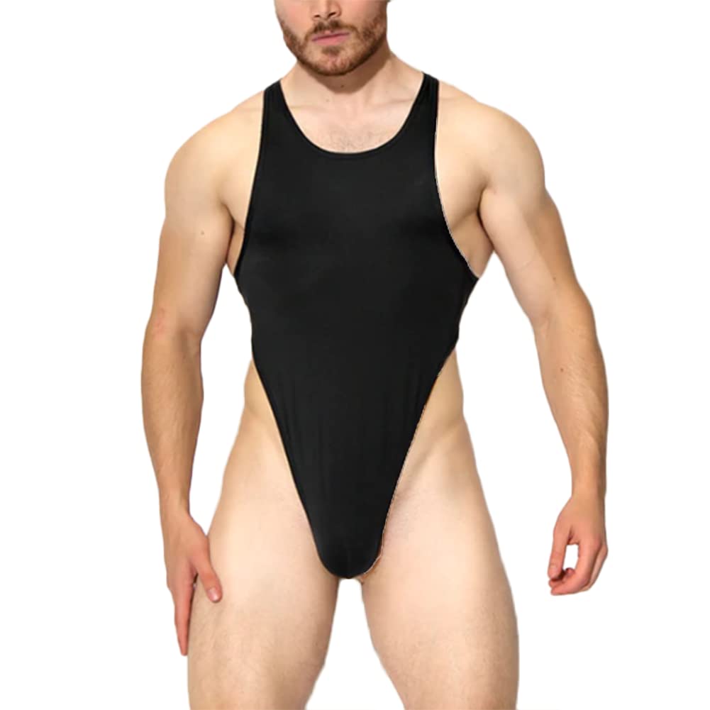 JPXJGT Mens Leotard Bodysuit Thong Sleeveless High Cut One Piece Backless(Size:XL,Color:Black)