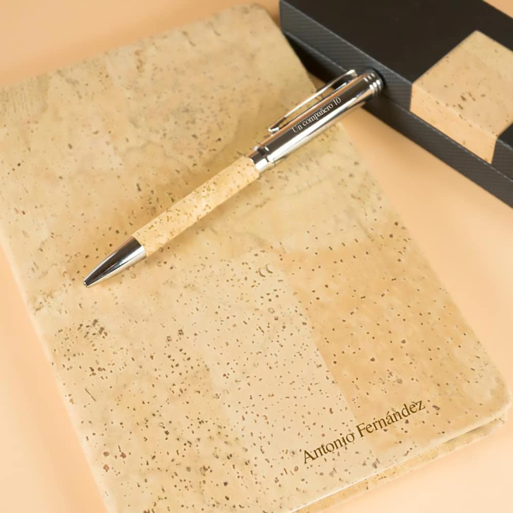 CALLE DEL REGALO Conjunto de bloc de notas y bolígrafo de corcho personalizados con texto