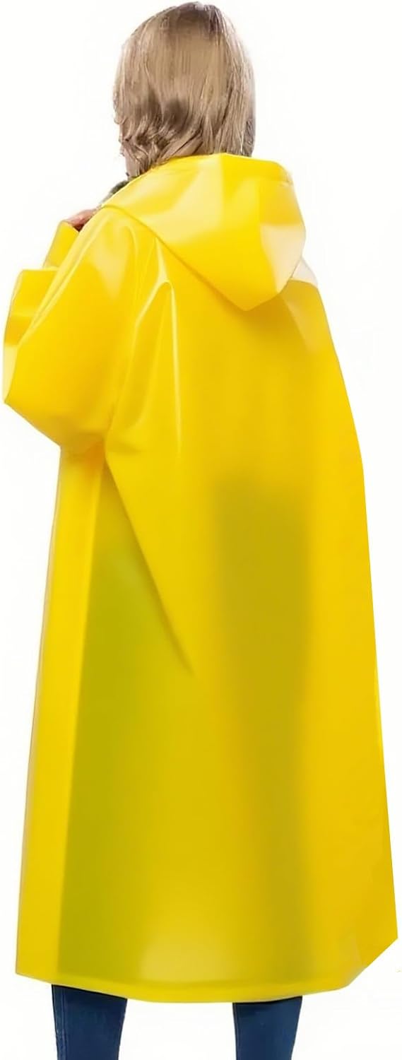Yellow Hooded Raincoat for Women Men Adult, Unisex Waterproof Outdoor Rain Coat Rainwear - Image 2