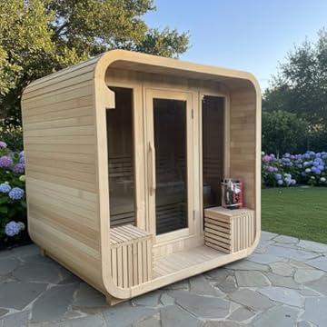 outdoor sauna with window