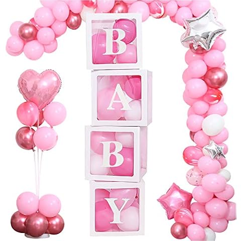 Termichy 4PCS Balloon Boxes for Baby Shower Decorations, Transparent Display Box for Boys Girls Birthday Party (White) Cover