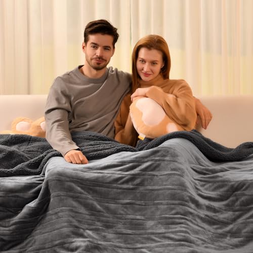 Image of Bearhug Electric Blanket Twin Size, 90F-108F Fast Heating Throw with 10 Heat Levels & 1-12H Auto Shut-Off, Machine Washable Soft Velvet and Sherpa Heated Blanket for Bed or Couch, Gray