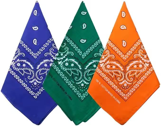 54 * 54cm Paisley Bandanas Assorted Cowboy Bandanas Unisex Novelty Print Head Wrap Scarf Wristband for Adults and Kids (Multicolors Multi design) pack of 3-image-7