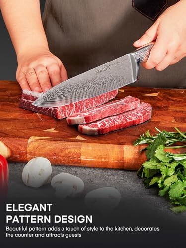 FOHERE Set Coltelli da Cucina Professionale con Tecnologia Avanzata di Affilacoltelli, 7 Pezzi, Coltelli da Cucina in Acciaio Inossidabile, Ceppo Coltello in Legno, Forbici da Cucina - immagine 5