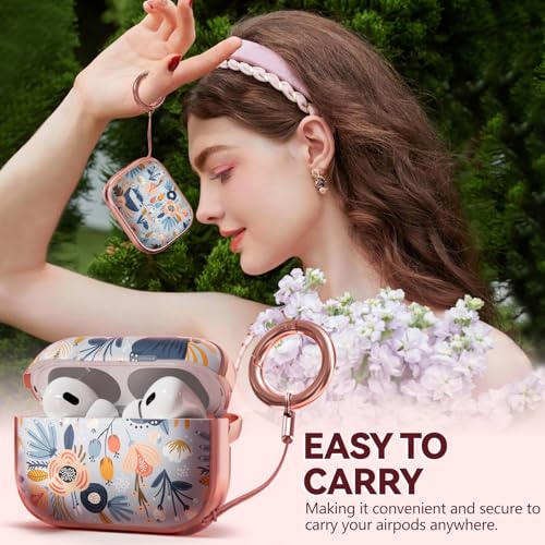 Image of Inesore for AirPods Pro 2nd /1st Case (2023-2019)-Blue Flower | with Safty Lock,Two-Piece Design,with Gold Keychain & Clean Pen,Support Wireless Charging,Cute Luxury Case for Women Girly