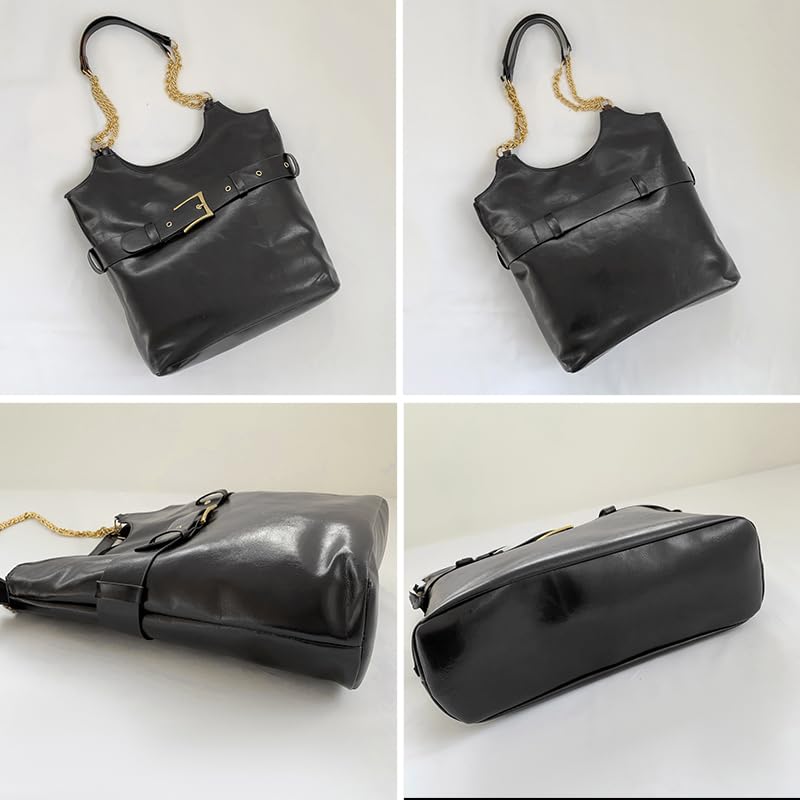 Image of Vintage Hobo Bags for Women,Soft Vegan Leather Handbags Large Tote Purse Shoulder Bag with Chain Strap