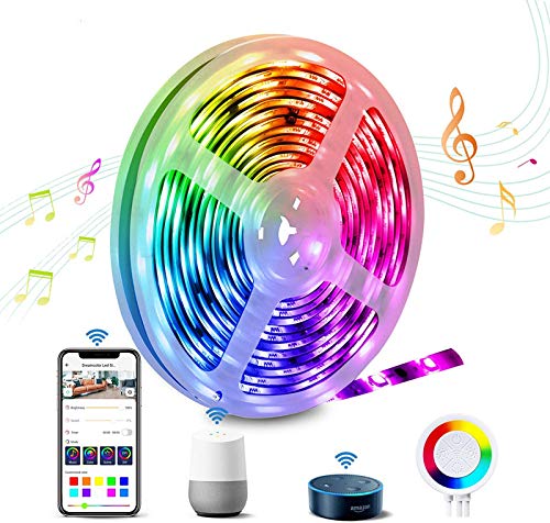 DreamColor LED Ruban 5m, TASMOR Bande LED 16.4ft RGBIC, Ruban LED Compatible avec Alexa Google Home APP Contrôle, Auto-adhésif Sync avec Musique, pour Fête Décor pour Maison Cuisine Bar