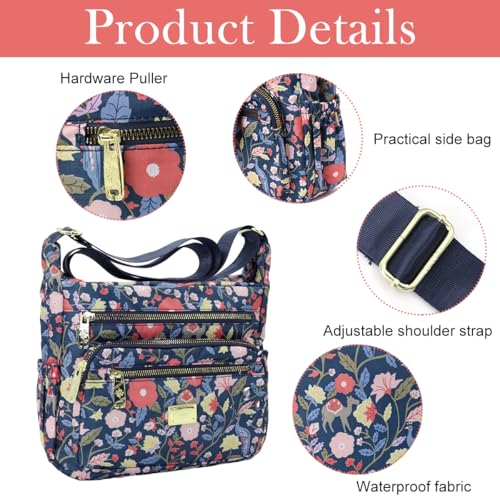 Image of PALAY Crossbody Bag for Women Nylon Shoulder Bags Floral Multi-Pocket Purse Sling Bag for Woman