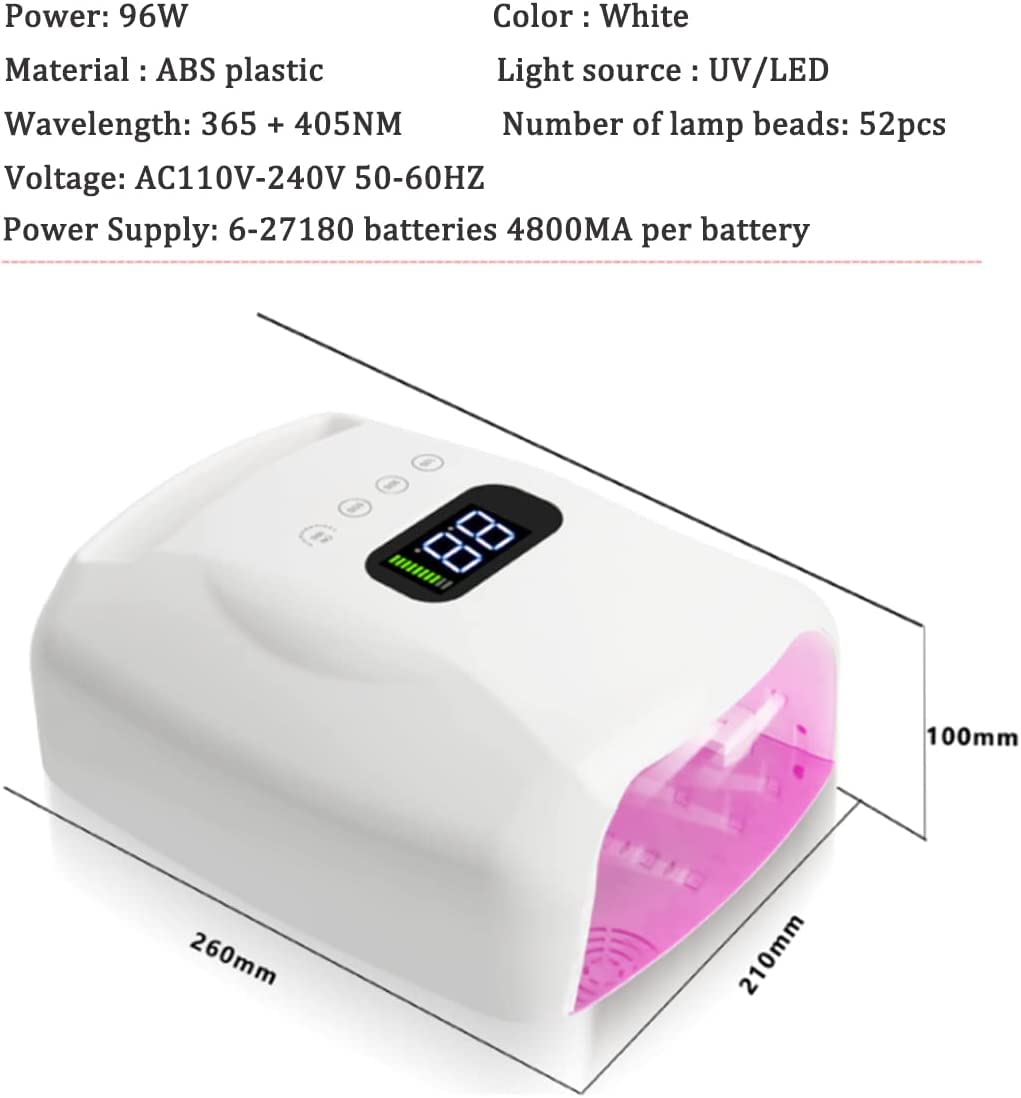 Lampada for Unghie Asciuga Unghie Gel UV LED Lampada for Unghie 96W Ricaricabile, Asciuga Unghie Professionale Cordless con 4 Timer Impostazione Sensore Automatico di Luce Rosa, Strumenti for Manicure
