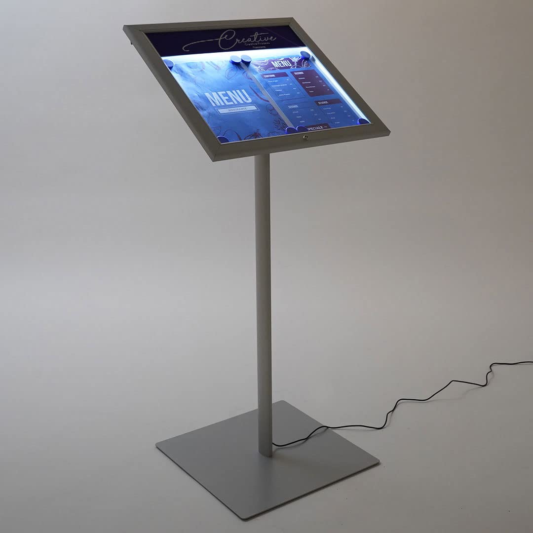 Danieli - Porta Menu da Esterno 2xA4 Luminoso - Bacheca Menu a Leggio - Espositore da Terra Portamenu Magnetico, Scrivibile con Pannello Personalizzabile e Serratura, 2 Chiavi Incluse (2 x A4 LED)