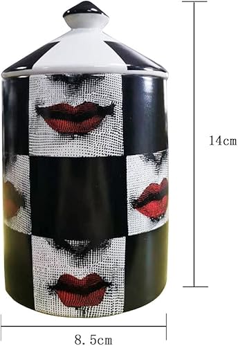 Miniatura 2 de Tarro de vela de aromaterapia con diseño de labios rojos a cuadros, botella decorativa, hisopo de algodón, caja vacía con tapa, diseño clásico de