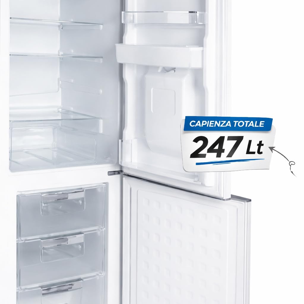 BAKAJI Frigorifero Combinato Vintage con Doppia Porta da 247 Litri, Frigo Salvaspazio con Dispenser d'Acqua e Maniglie Ergonomiche Design Retrò, Dimensioni 60 x 60 x 178 cm (Rosso)