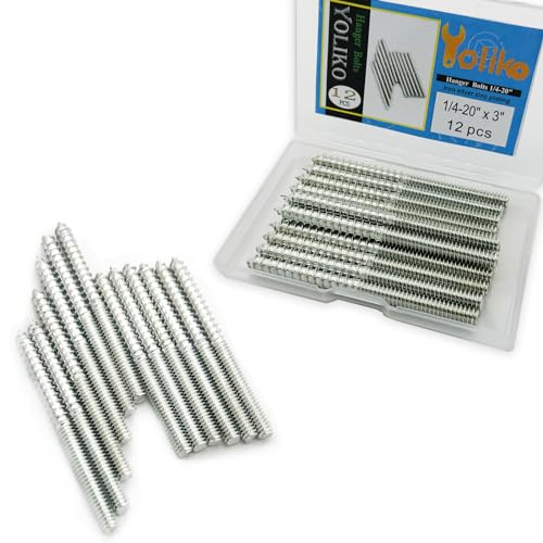 Image of 12 Pack 1 /4-20 x 3 Inch Silver Hanger Bolts 1 /4-20 inch Double Headed Bolts 1 /4 Wood Dowel Screw Self-Tapping Screw Hanger Bolts for Furniture Screws Double Screw Threaded Rods Bolt 75mm Length