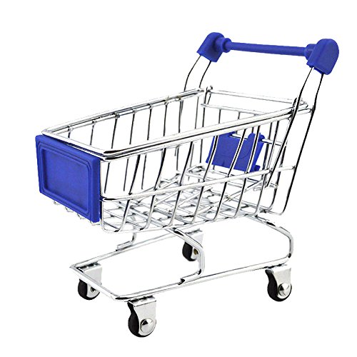 B Blesiya Mini Supermarkt Schubkarre Einkaufswagen Einkaufskorb Spielzeug für Kinder Kaufladen Rollenspiel - Dunkelblau – Bild 4