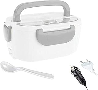 DIKER Chauffante Électrique Boîte Alimentaires,Boîte Repas en Acier Inoxydable,Chauffante Électrique Lunch Box,Boîte à Bento,Récipient de Nourriture Détachable 220V/12V-40W
