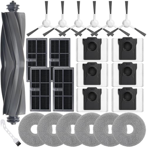Bluearks 24 Stück Zubehör für Dreame L10s Ultra Gen 2 / L10s Pro Heat / X30 / L40 AE/Mova E30 Ultra Saugroboter Bestehend Aus 1 Hauptbürste 6 Wischtüchern 4 HEPA Filtern 6 Seitenbürsten 6 Staubbeutel