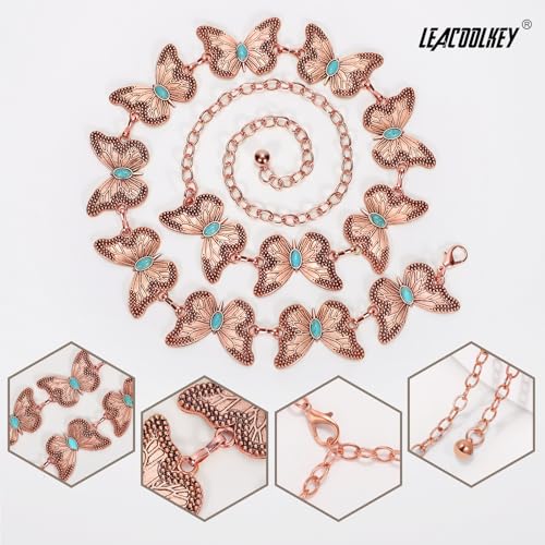 Image of LEACOOLKEY Western Metal Concho Belt for Women Cowgirl Boho Waist Chain Belt for Dresses Jeans Pants