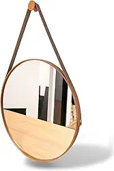 Espelho Adnet 60cm Lavabo Redondo Couro Com Pino (Caramelo)