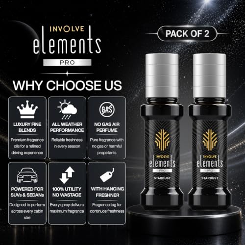 Image of Involve Elements Pro - Star Dust Car Perfume Spray - Pack of 2-30 Ml Each | Premium Luxury Car Air Freshener | 200+ Sprays Each | Long-Lasting Car Fragrance | Car Accessories 2026