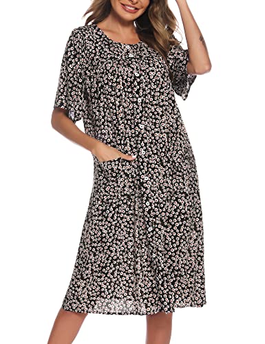 Image of COSUNIONY House Dresses for Women Cotton Short Sleeve House Coat Buttons Down Dusters Robe with Pockets S-XXL