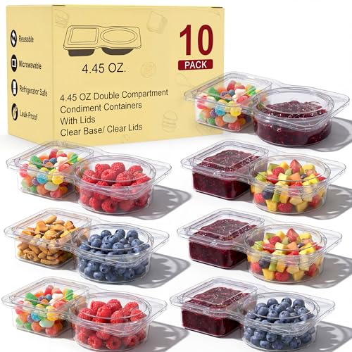 CUNLU Reusable Snack Containers & Snack Pack Containers &ndash; 2 Compartment Meal Prep Containers with...