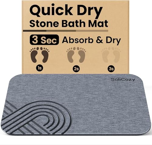 SoliCozy Stone Bath Mat - Diatomaceous Earth Quick Dry Bath Mat, Super Absorbent Non-Slip Shower Mat for Bathroom, Kitchen, Pool - Natural Diatomite Bathtub Mat (Grey, 16x24in)