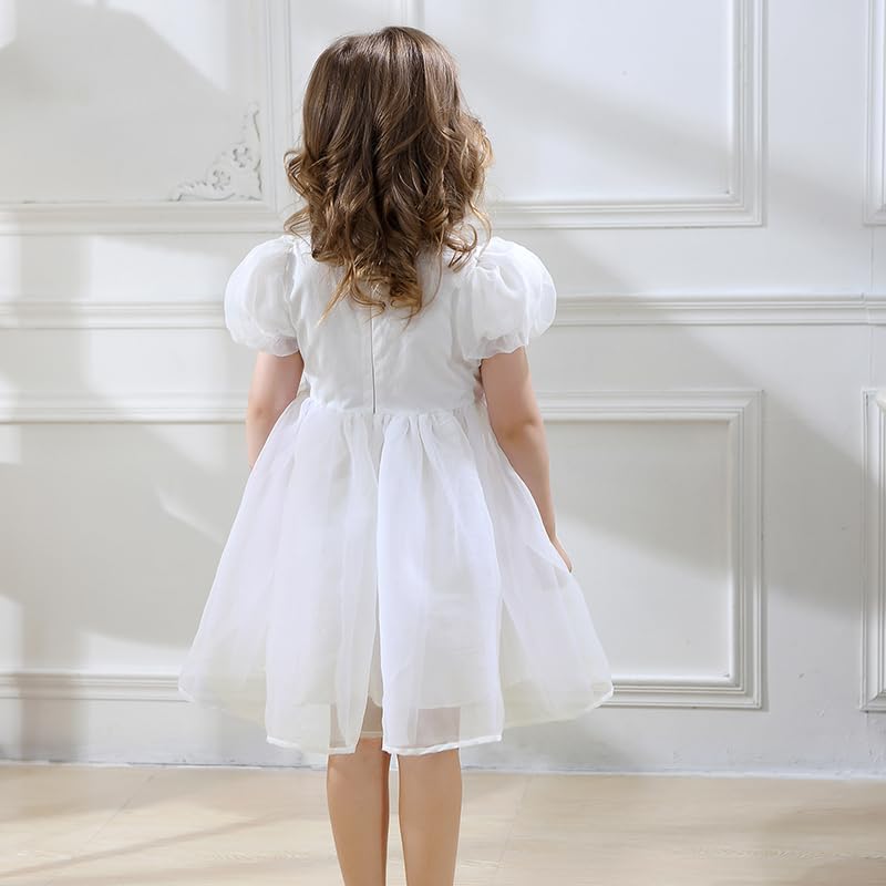 Girls Puff Sleeve Birthday Dress Toddler Tulle Tutu Short Sleeve Party Dressy Flower Girls Dresses for Wedding 1-8Y4