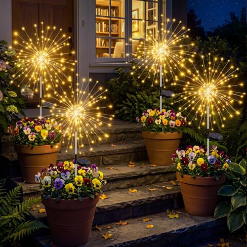 btfarm Solarlampen für außen 4 Stück 120 LED Solarstecker Garten 8 Modi Wetterfest Gartendeko Pusteblume Solarleuchten für Außen Garten Balkon Terrasse Blumenkästen Hof Deko (Warmweiß)