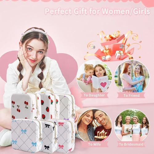Image of Period Bag for Women - Cute Corduroy Sanitary Napkin Storage Bag with Bow Design | Period Pouch for Daily Use, Travel | Discreet Menstrual Pouch | Pad Bags for Period Holds Pads, Tampons