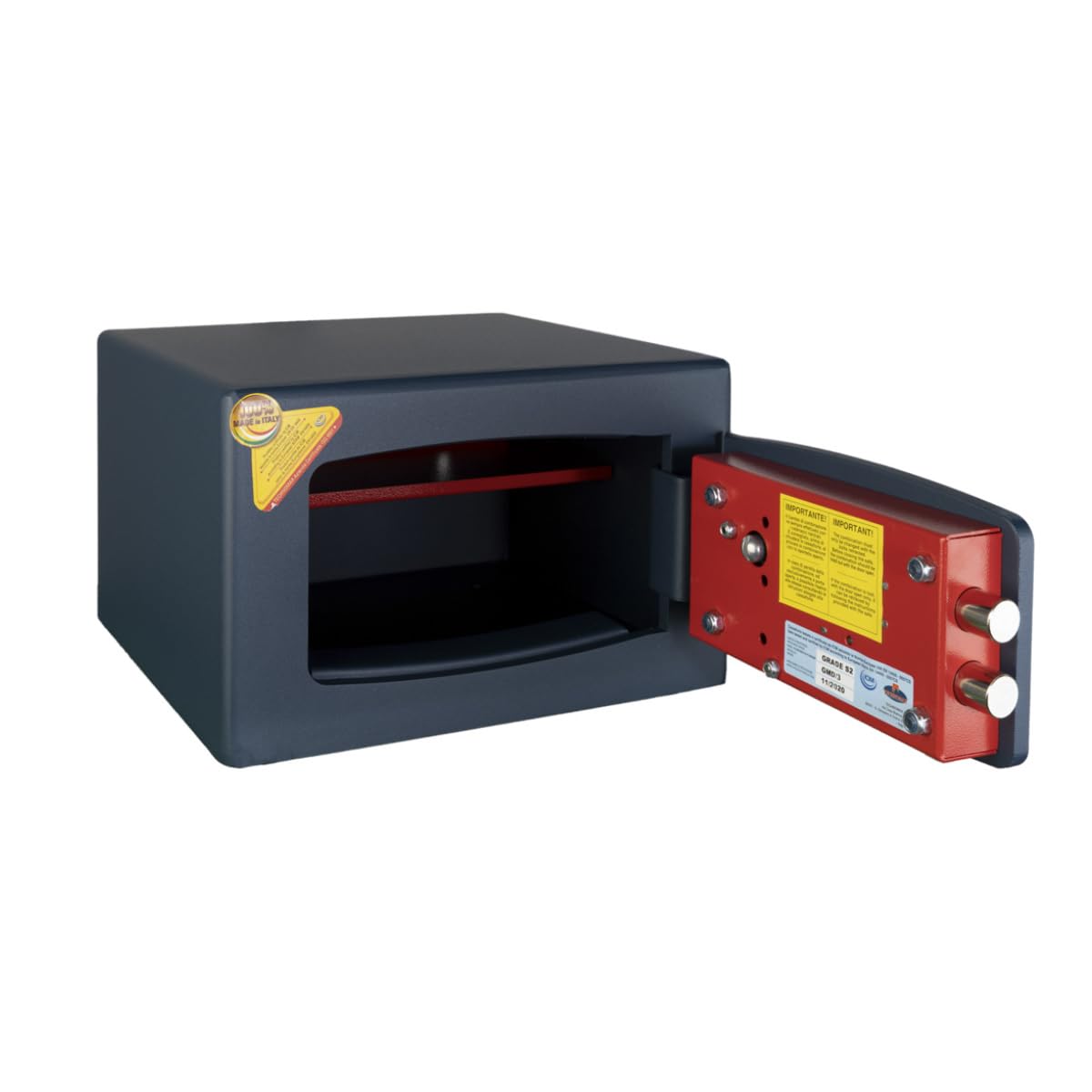 Technomax, Cassaforte a mobile, Gold Moby Diplo, modello GMD/3, Apertura con chiave a doppia mappa + combinatore a 3 volantini, Dimensioni mm. 220 (H) x 350 (L) x 300 (P)