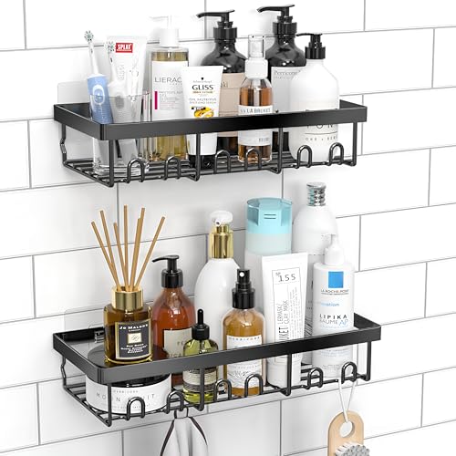 Image of Homeor MS Self Adhesive Bathroom Shelf I Wall Mounted Bathroom Organizer I Shower Caddy Shelf Organizer Rack I Multifunctional Bathroom Rack for Bathroom, Living Room & Kitchen Accessories, Pack of 2