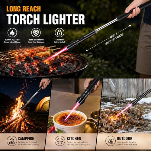 Encendedor antorcha extensible con llama ajustable y cierre de seguridad miniatura 2
