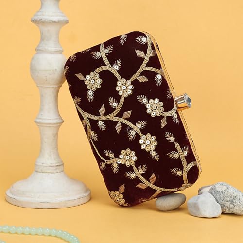 Image of LONGING TO BUY Hand Crafted Designer Box Clutch - Zari Embroidery For Women
