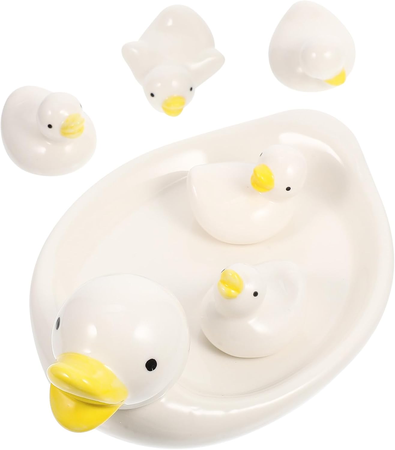 Ceramic Duck-shaped Chopstick Rest and Spoon Holder Set, 6pcs Light-colored Duck Cutlery Organizer for Kitchen and Dining Table Use
