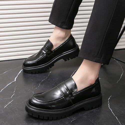Men's Leather Platform Slip-On Penny Loafers Fashion Business Casual Dress Shoes Comfortable Non-Slip Thick Sole Chunk Heel Driving Loafers4