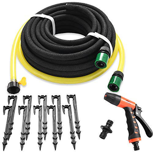 CleGuard Garden Flat Soaker Hose Kit with Rubber Hose Pipe for Irrigation, Direct to Root,Great for Gardens/Flower beds,Reinforced Fittings1/2'' (inch) x 50' (feet)