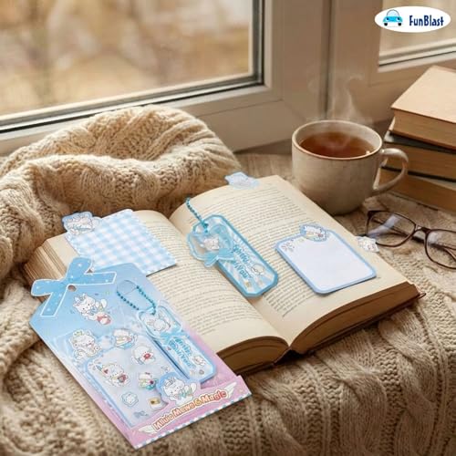 Image of FunBlast Cute Cat Sticky Notes - Cat Memo Pad, Kawaii Sticky Note for Kids & Girls, Self Adhesive Notes and Bookmark, Stationery Gift for School, Office & Personal Use (Blue-)