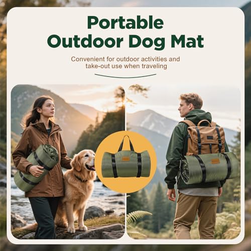 Gimars Verbesserte Outdoor Hundebett mit wasserdichter Folie, leicht aufrollbar mit Schnalle, großes Reisehundebett für mittelgroße & große Hunde, tragbar, faltbar, waschbar