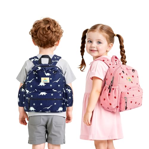Image of STEAMEDBUN Corduroy Toddler Backpack for Girls 2-4: Kids backpack for Boys Girls - 12 inch Preschool Kindergarten Backpacks - Strawberry