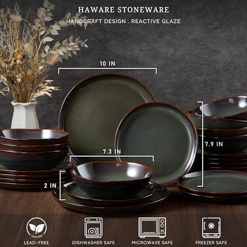 18-Piece HaWare Stoneware Dinnerware Set, Reactive Moss Green