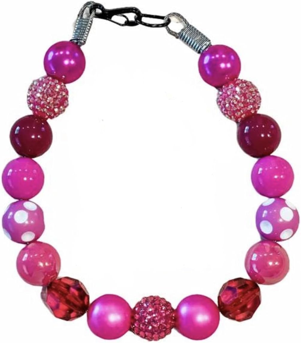 "Fuchsia Fusion" Fuchsia and White Decorative Beaded Collar/Necklace for Pets Size Small Medium Large - Handmade Dog Pet Collar/Necklace by Columbine Ridge Beaded Treasures (Medium)
